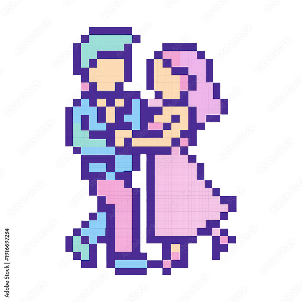 Fototapeta premium PNG Retro pixel art dancing couple