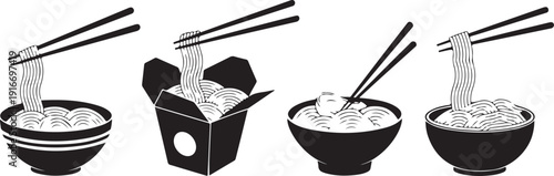 Noodle vector icons set. asian, ramen, noodle symbols