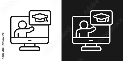 Online Class Icon In Black And White Line Style