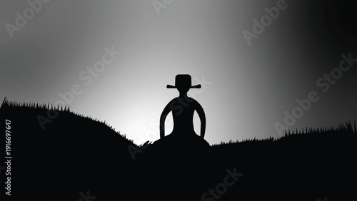Silhouette Of A Meditating Man Against Sunset Sky Stock