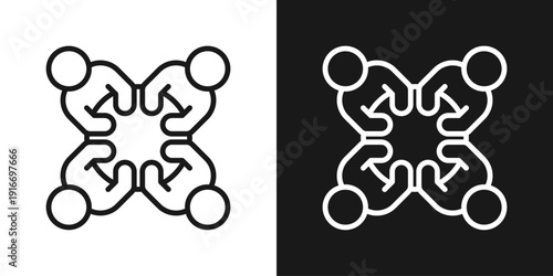 Team Network Icon In Black And White Line Style