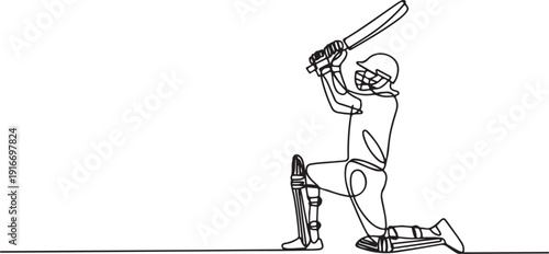One line drawing of Cricket sport player continuous single line art vector illustration minimalism design.