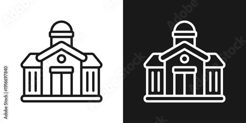 Campus Building Icon In Black And White Line Style
