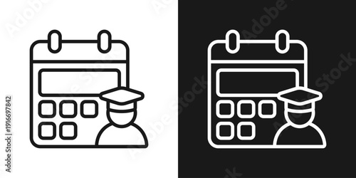 Academic Calendar Icon In Black And White Line Style