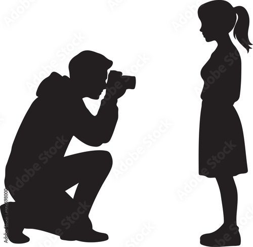 Photographer capturing a portrait of a young girl a striking silhouette