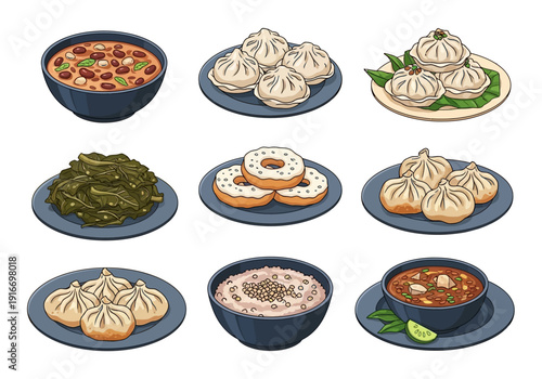 Traditional Nepalese Foods – Flat Vector Illustration