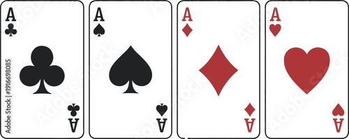 Playing card symbols vector icons set, ace of spades, hearts, clubs, diamonds