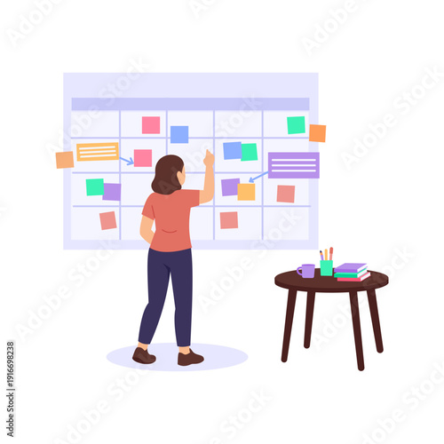 Onboarding Schedule, organizing timeline for new hire training, Flat vector character illustration