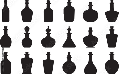 Tableau sur toile Set of vector funny potion bottle  icon in silhouettes
