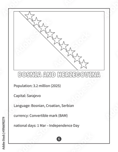 Bosnia and Herzegovina National Flag and Country Fact Sheet for Kids