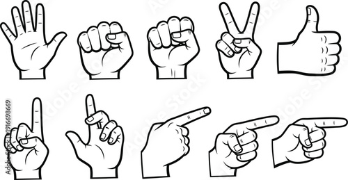 Hand gestures and finger positions illustrations