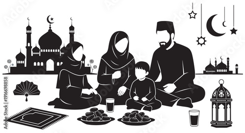 silhouette of a man with a glass of Ramadan Kareem