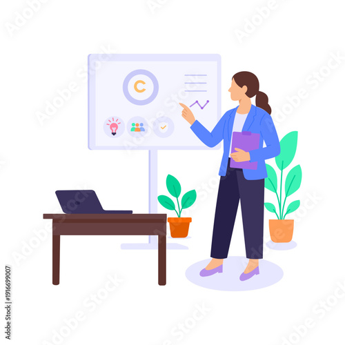 Overview Presentation, introducing company structure and policies, Flat vector character illustration