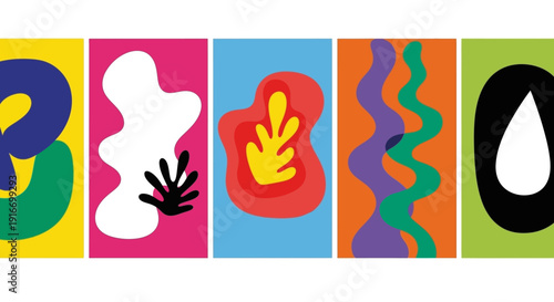 Vibrant abstract shapes and patterns displayed in a colorful illustration