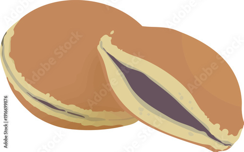 どら焼きのベクターイラスト　あんこ入り和菓子・手描き風のかわいいスイーツ素材