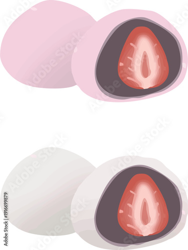 いちご大福のベクターイラスト　春の和菓子・手描き風のかわいい和スイーツ素材