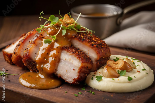 ive-Spice Crunch Pork Belly with Classic Lechon Sauce & Roasted Garlic Purée