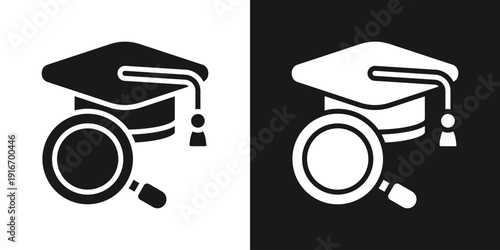 Diploma Search Icon In Black And White Glyph Style