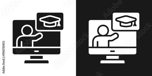 Online Class Icon In Black And White Glyph Style