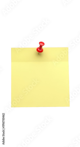 Bright Yellow Square Sticky Note Pinned with a Vibrant Red Thumbtack for Important Reminders.
