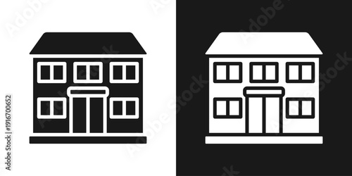 School Building Icon In Black And White Glyph Style