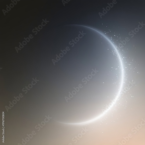 Stunning crescent moon glowing brightly in dark space with sparkling particles