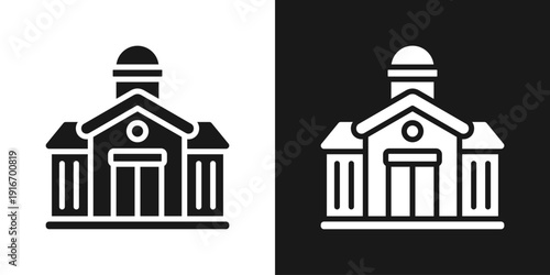 Campus Building Icon In Black And White Glyph Style