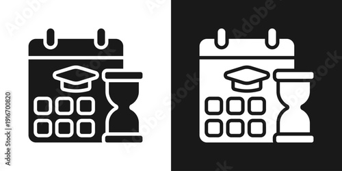 Graduation Schedule Icon In Black And White Glyph Style