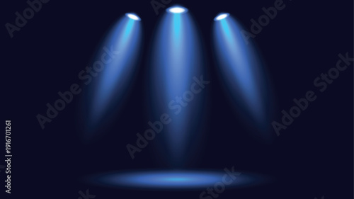 blue stage spotlights shining down on a dark background vector