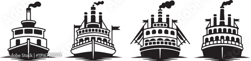 Steamboat vector icons set, vintage, traditional, paddlewheel, riverboat designs