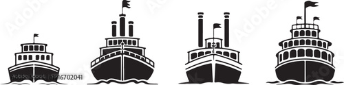 Steamboat vector icons set, vintage, traditional, paddlewheel, riverboat designs