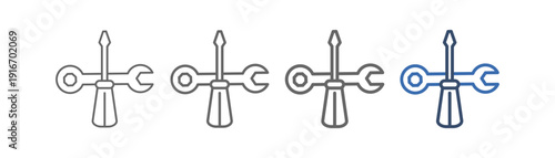 
outline icon set maintenance with screwdriver and wrench design