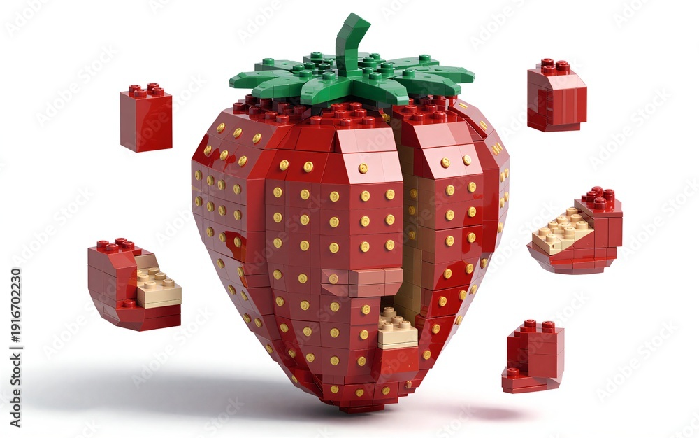 Fototapeta premium strawberry model detailed red fruit with green top and golden