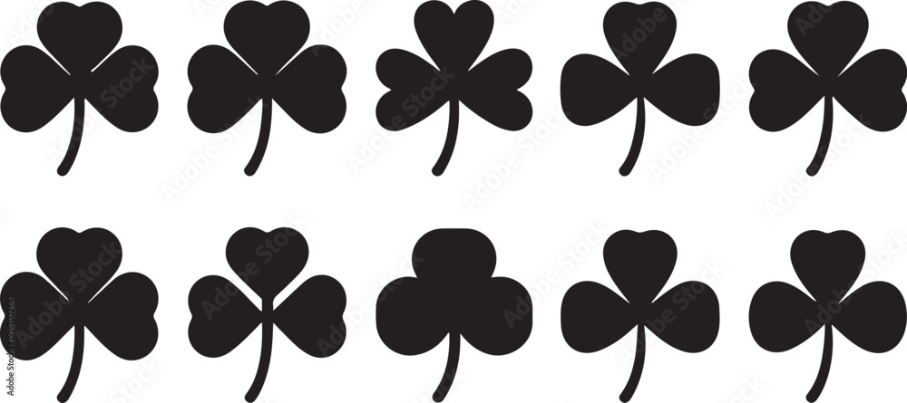 Obraz premium The shamrock icon. St patrick's day symbol. Green clover icon sign. Four and three leaves clover. Lucky four . Shamrock clover leaf symbol