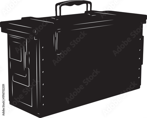 Vintage metal toolbox with handle and rivets isolated on transparent background