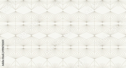 Geometric wallpaper with a repeating pattern of interlocking hexagons and star shapes. Thin lines create a minimalist, elegant design on a light background.