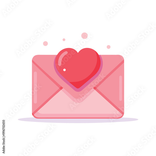 A cute pink envelope with a red heart seal in the center