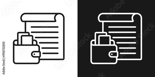 Invoice Wallet Icon In Black And White Line Style