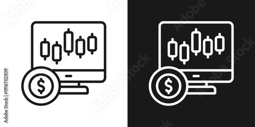 Trading Monitor Icon In Black And White Line Style