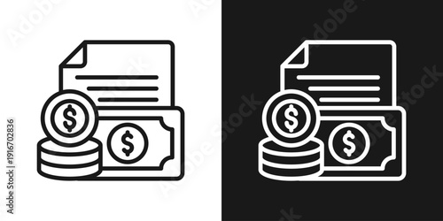Finance Report Icon In Black And White Line Style