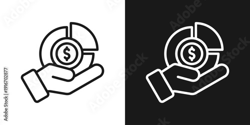 Money Care Icon In Black And White Line Style