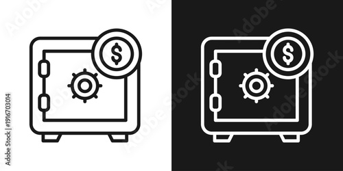 Money Safe Icon In Black And White Line Style