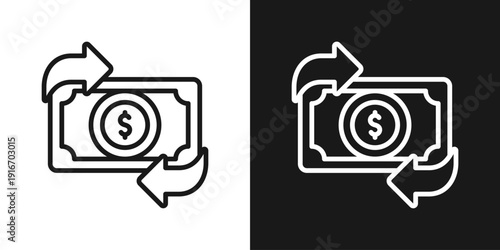 Cash Exchange Icon In Black And White Line Style