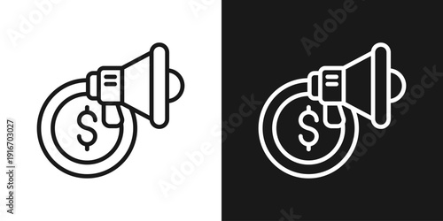 Money Promotion Icon In Black And White Line Style
