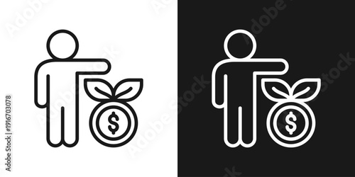Money Plant Icon In Black And White Line Style