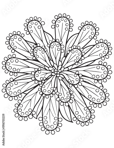 Intricate floral petal mandala coloring page for relaxation and stress relief