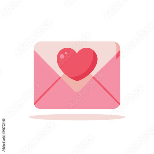 A cute pink envelope with a red heart seal in the center