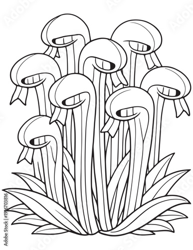 Intricate pitcher plant coloring page botanical line art for nature enthusiasts