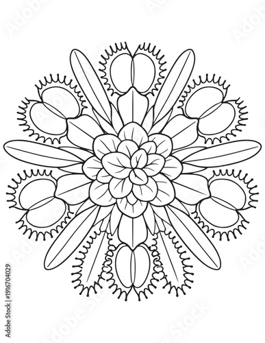 Intricate floral botanical mandala coloring page for adults and kids