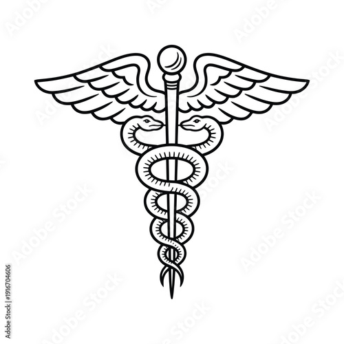 Caduceus – Medical Snake Outline Symbol Logo Vector EPS Isolated on White Background